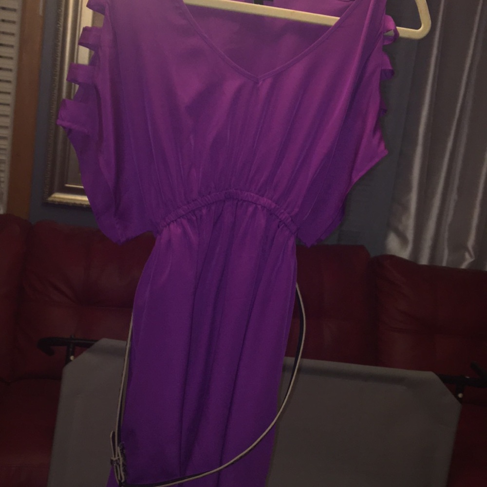 purple dress with leopard belt